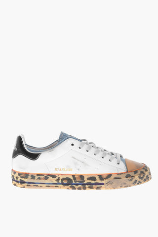Vintage Effect STARLESS Leather Low-Top Sneakers With Printed Soles 