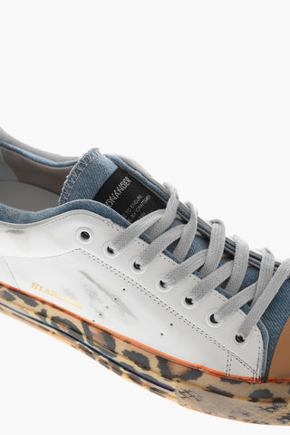 Vintage Effect STARLESS Leather Low-Top Sneakers With Printed Soles 