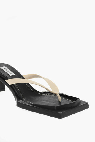Sandali Con Punta Squadrata E Suola In Pelle Tacco 6 cm