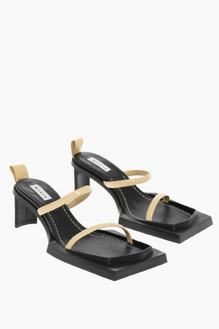Squared Leather Sandals Heel 6 cm