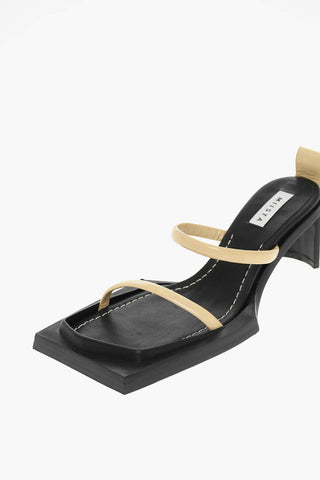 Squared Leather Sandals Heel 6 cm