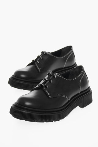 Contrasting Seams Leather Derby Shoes