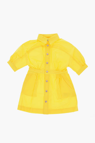 Solid Color Cotton Shirt Dress with Silver Buttons