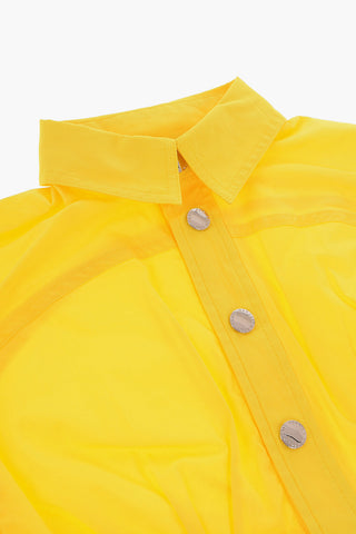 Solid Color Cotton Shirt Dress with Silver Buttons