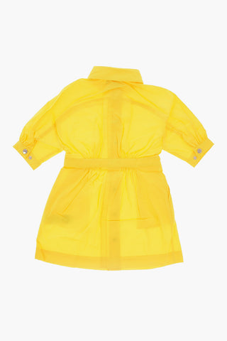 Solid Color Cotton Shirt Dress with Silver Buttons