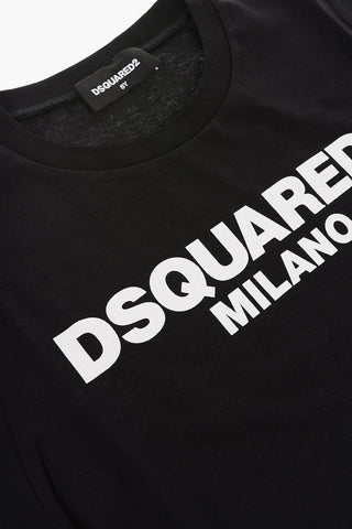 Crew-neck Cropped T-Shirt with Printed Logo
