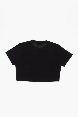 Crew-neck Cropped T-Shirt with Printed Logo