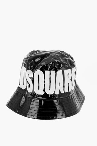 Coated Cotton Bucket Hat with Printed Contrasting Logo