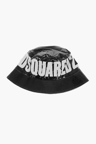 Coated Cotton Bucket Hat with Printed Contrasting Logo