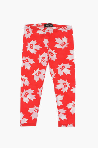 Leggings in Cotone Stretch con Stampa Logo all Over