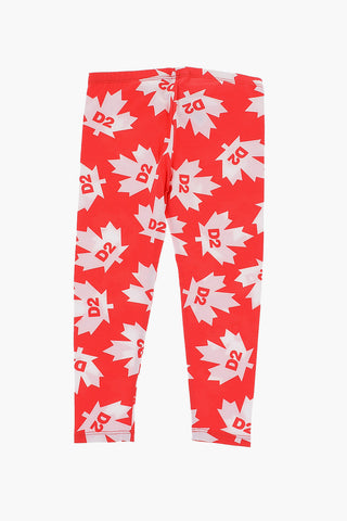 Leggings in Cotone Stretch con Stampa Logo all Over