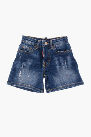 Stretch Denim Shorts with Contrasting Logo Patch