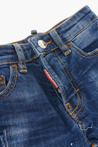 Stretch Denim Shorts with Contrasting Logo Patch