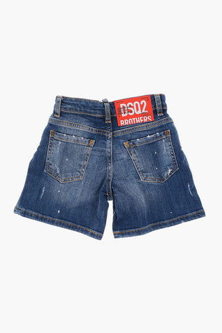 Stretch Denim Shorts with Contrasting Logo Patch
