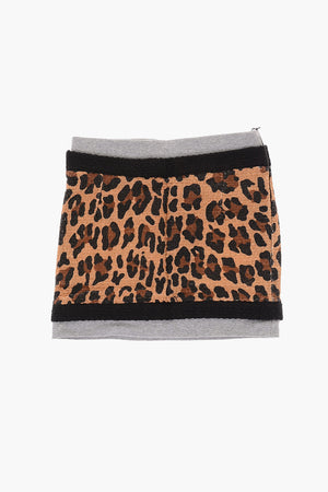 Minigonna a Tubino A Motivo Animalier con Finte Tasche