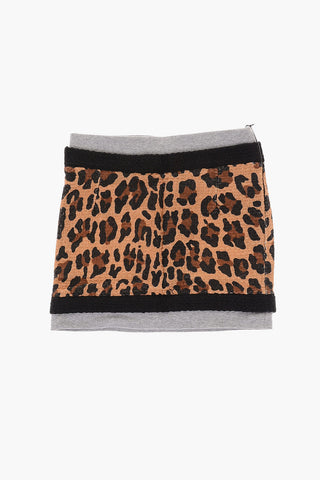 Minigonna a Tubino A Motivo Animalier con Finte Tasche