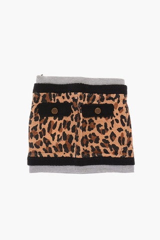Minigonna a Tubino A Motivo Animalier con Finte Tasche