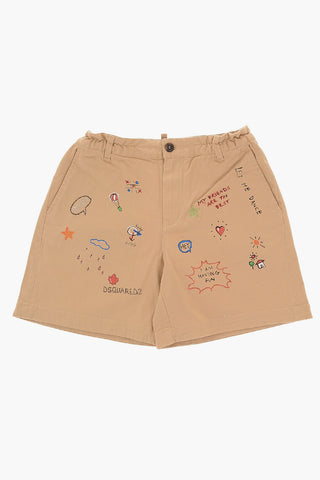 Shorts with All-Over Prints and Rhinestones