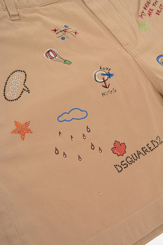 Shorts with All-Over Prints and Rhinestones