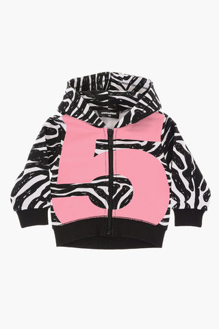 Animal Patterned Brushed Cotton Sweatshirt with Zip Closure