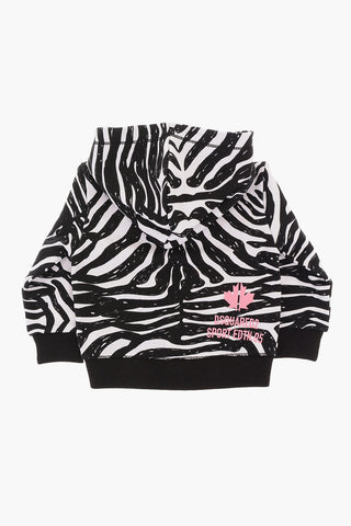 Animal Patterned Brushed Cotton Sweatshirt with Zip Closure