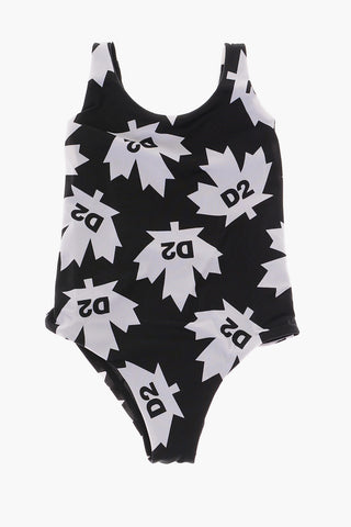 Two-Tone One Piece Swimsuit with All-Over Logo