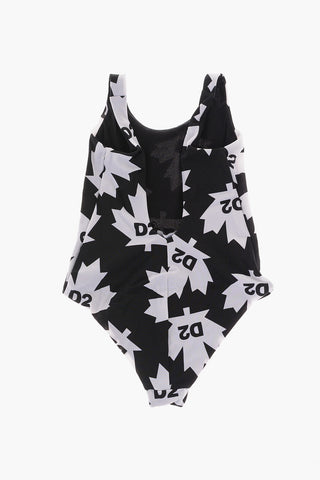 Two-Tone One Piece Swimsuit with All-Over Logo
