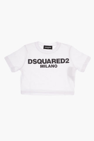 T-Shirt Girocollo a Tinta Unita con Stampa Logo a Contrasto