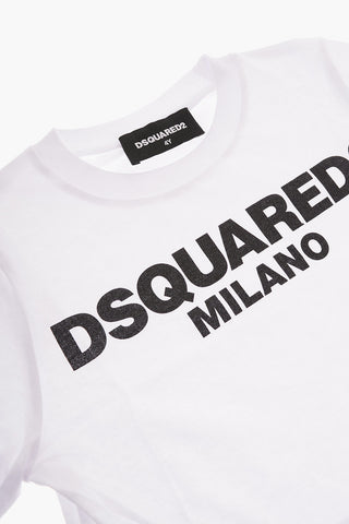 T-Shirt Girocollo a Tinta Unita con Stampa Logo a Contrasto