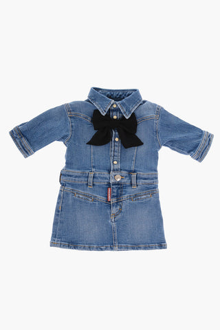 Denim Shirt Dress with Bow Detail