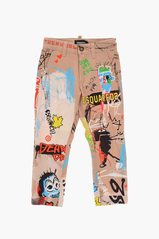 Pantaloni a 4 Tasche Stampati All-Over ad Orlo con Risvolto