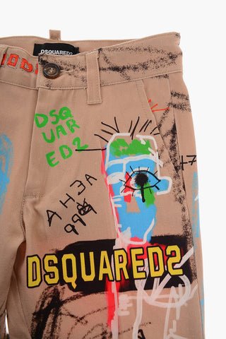 Pantaloni a 4 Tasche Stampati All-Over ad Orlo con Risvolto