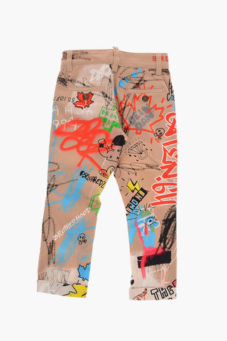 Pantaloni a 4 Tasche Stampati All-Over ad Orlo con Risvolto