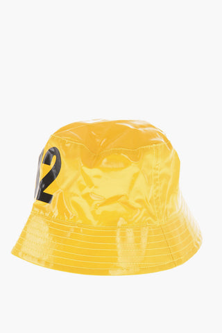  Coated Cotton Bucket Hat with Printed Contrasting Logo