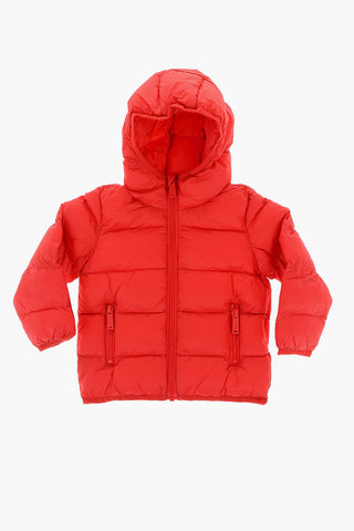 Padded Hooded Jacket with Printed Contrasting Logo