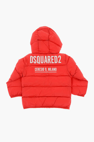 Padded Hooded Jacket with Printed Contrasting Logo