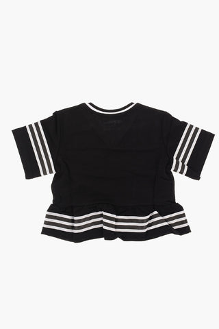 Printed V-Neck T-Shirt with Ruffle on the Hem