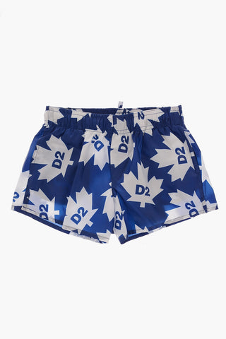 Two-Tone Swim Shorts with All-Over Logo Printed