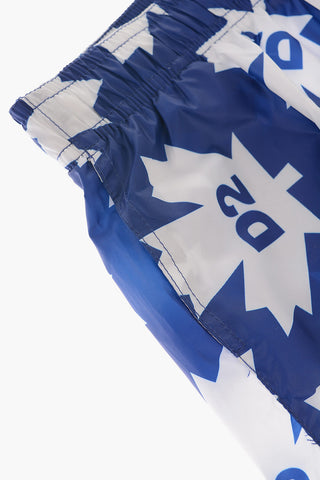 Two-Tone Swim Shorts with All-Over Logo Printed