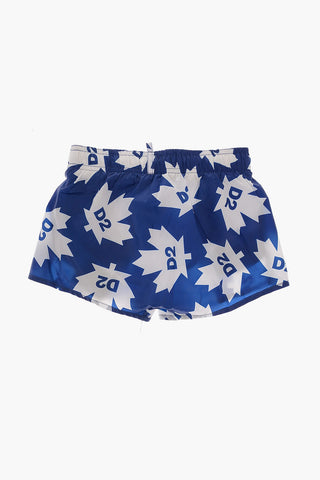 Two-Tone Swim Shorts with All-Over Logo Printed