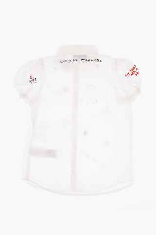 Puff Sleeve Shirt with Rhinestones and All-over Prints