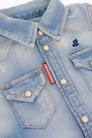 Distressed Denim Shirt with Double Breast Pockets