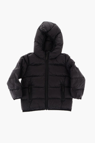 Padded Hooded Jacket with Printed Contrasting Logo