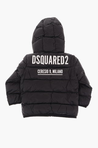 Padded Hooded Jacket with Printed Contrasting Logo