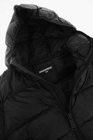 Padded Hooded Jacket with Printed Contrasting Logo
