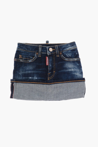 Gonna in Denim Stretch ad Orlo con Risvolto