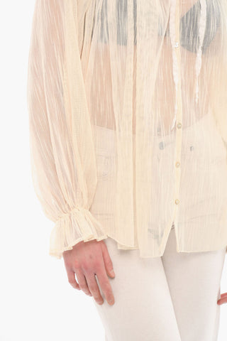 Ribbon Neck Sheer Long Sleeved Blouse