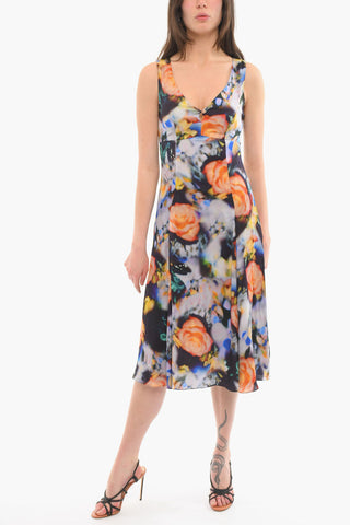 V Neck Floral Print Sleeveless Dress