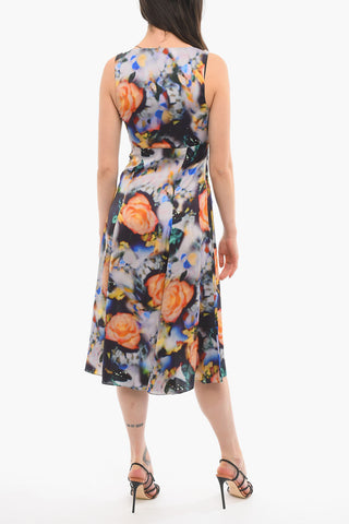 V Neck Floral Print Sleeveless Dress