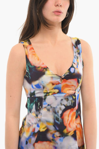 V Neck Floral Print Sleeveless Dress